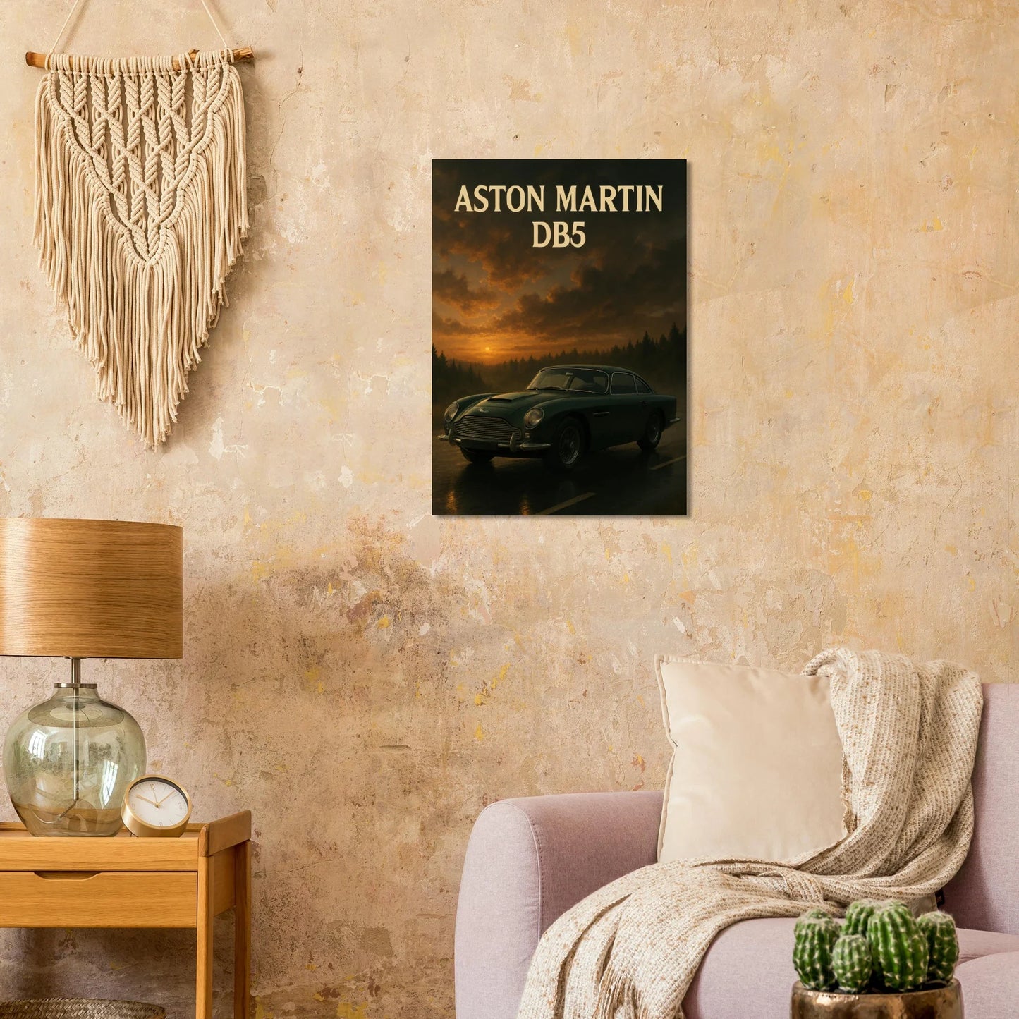 Aston Martin DB5 Sunset Drive Poster – Timeless Elegance in Premium Print