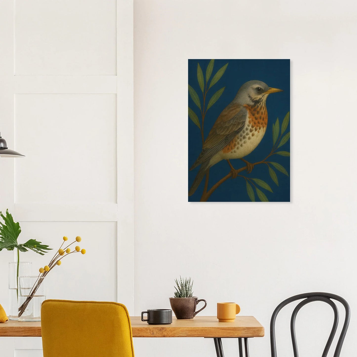 Fieldfare Bird on Branch Art Print – Vibrant Woodland Wildlife Wall Decor for Nature Lovers, in Various Sizes