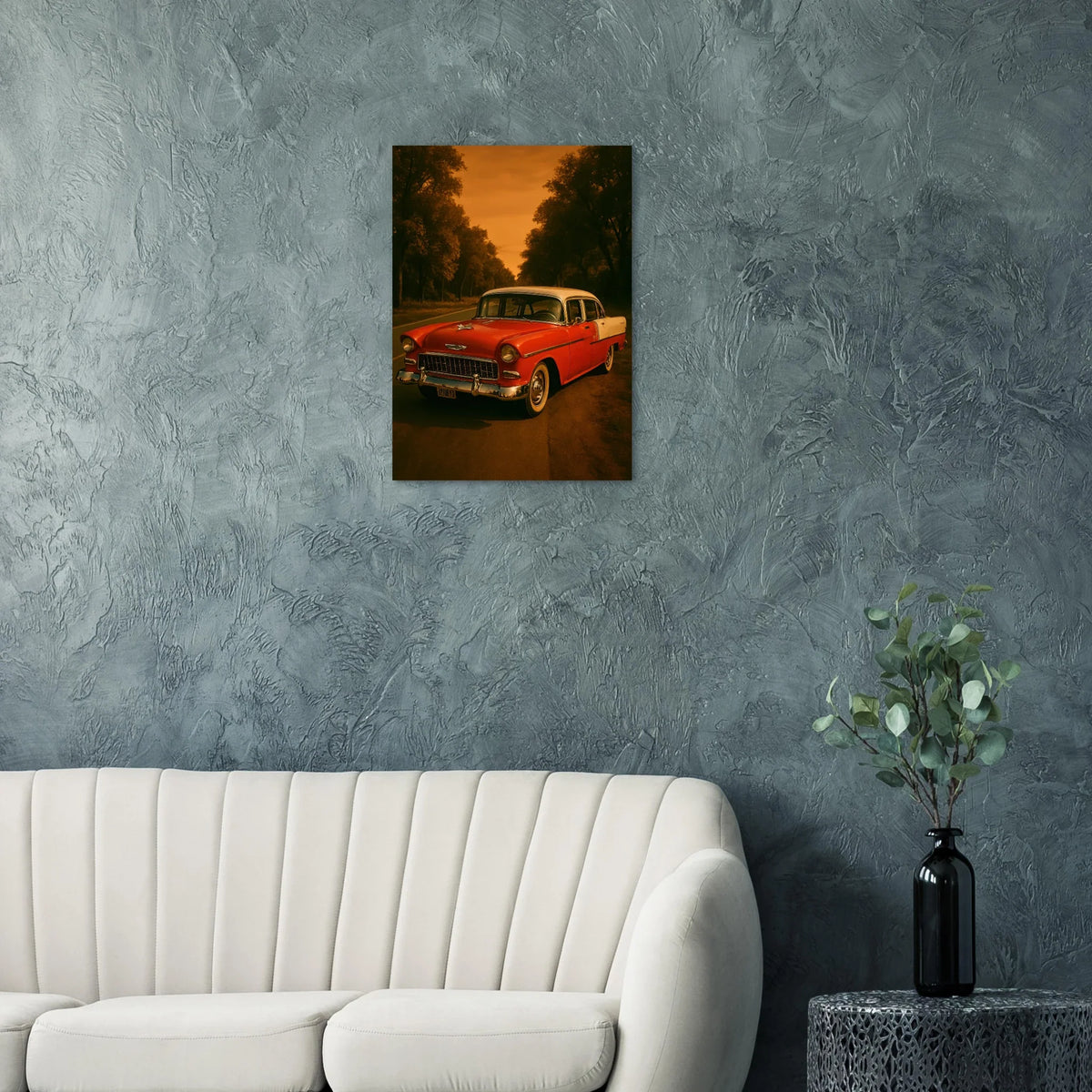 Classic American Muscle Car Poster - Vibrant Red Vintage Auto Art Print in Various Sizes
