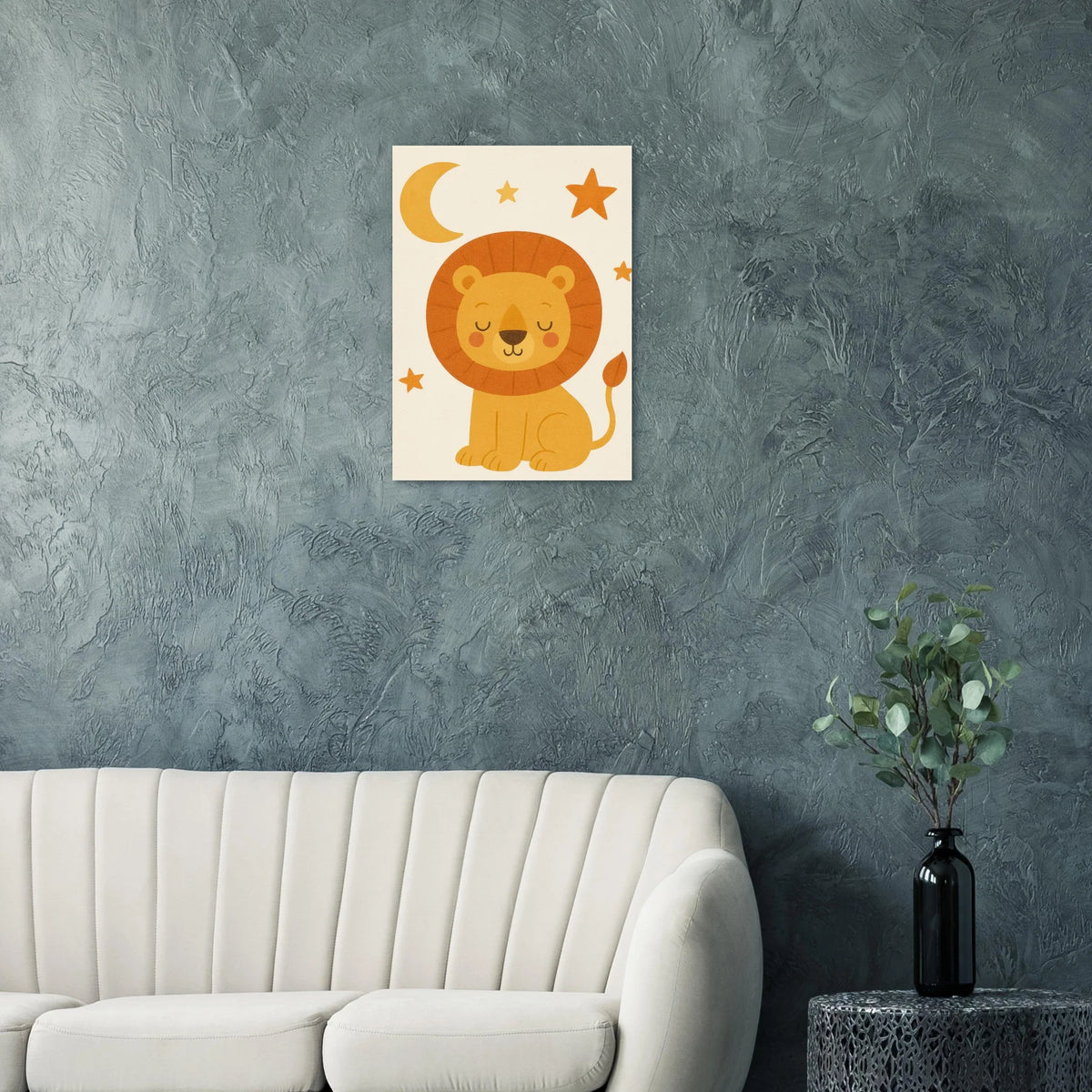 Sleepy Lion Cub Poster - Whimsical Nursery Art in Warm Gold & Orange Hues