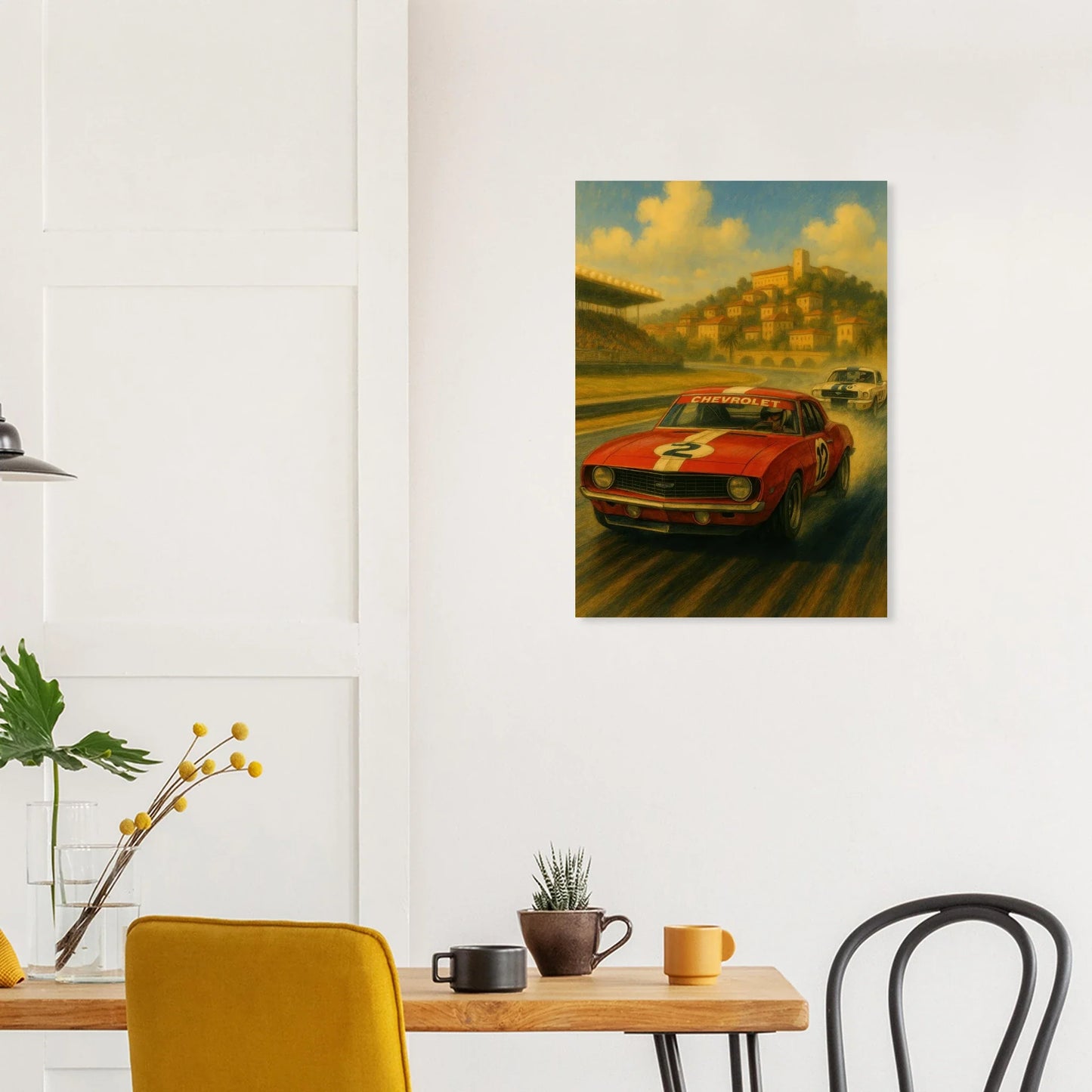 Vintage Race Day: Classic Red Sports Car Art Print – Bilar