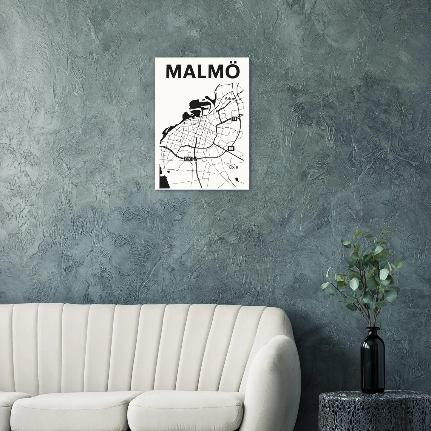 Malmö Urban Map Poster - Minimalist Black & White City Art Print