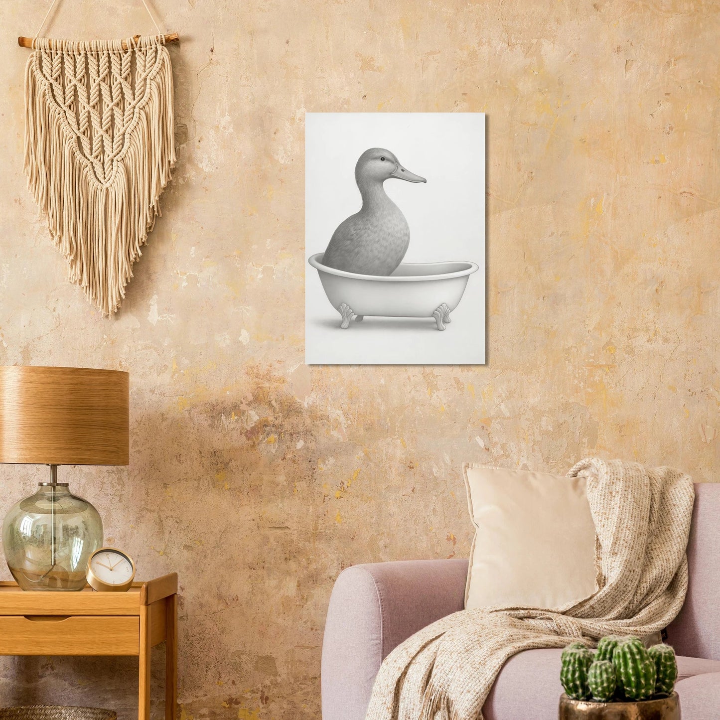 Charming Duck in Bathtub Pencil Sketch Art Print – Whimsical Wall Decor in Various Sizes