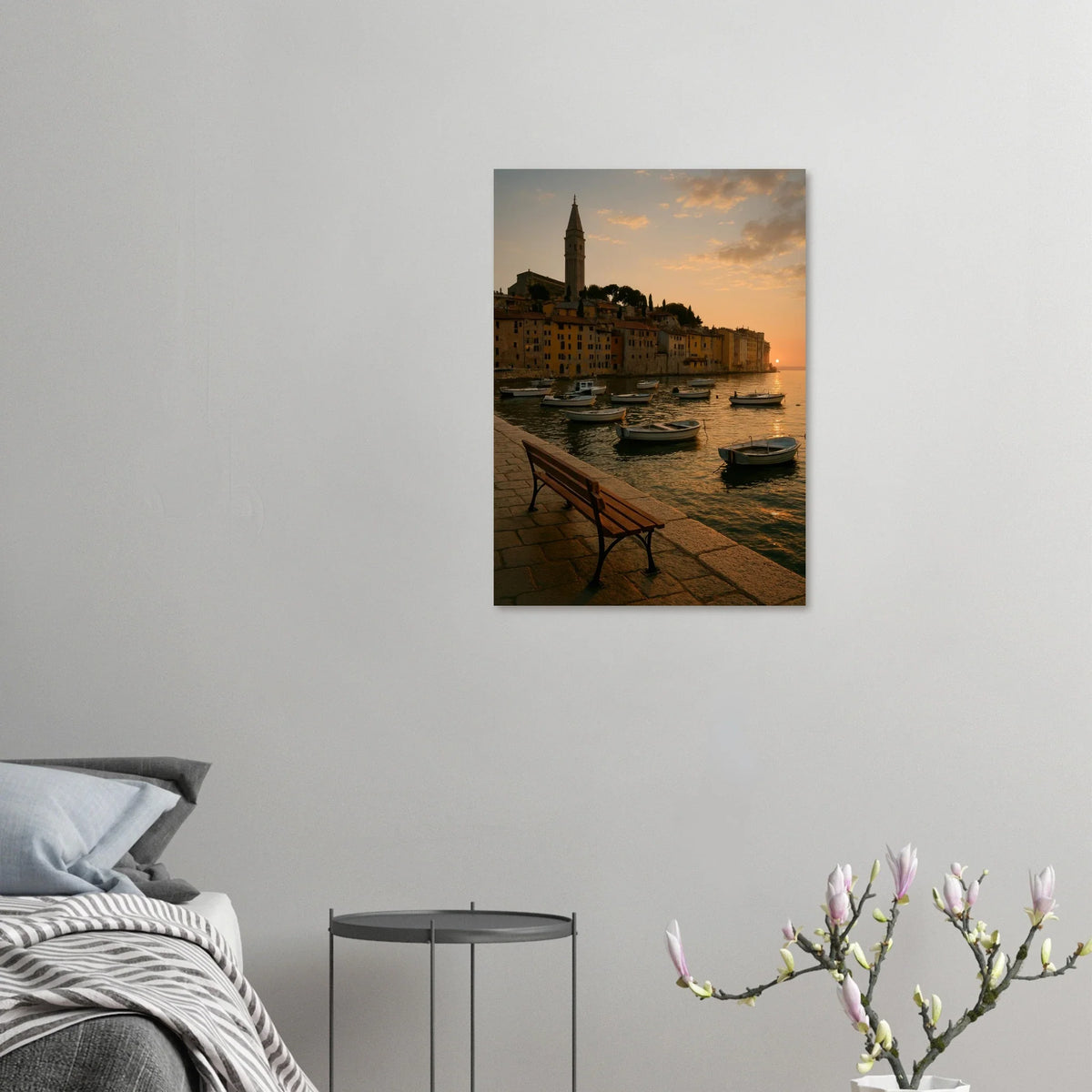 Golden Hour Coastal Town Sunset Poster – Vivid Seascape Art Print in Your Choice of 29 Sizes