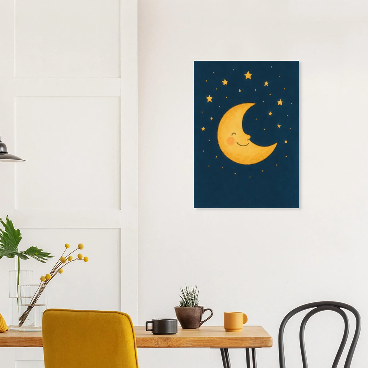 Smiling Crescent Moon & Stars Art Print – Whimsical Nursery & Kids Room Decor