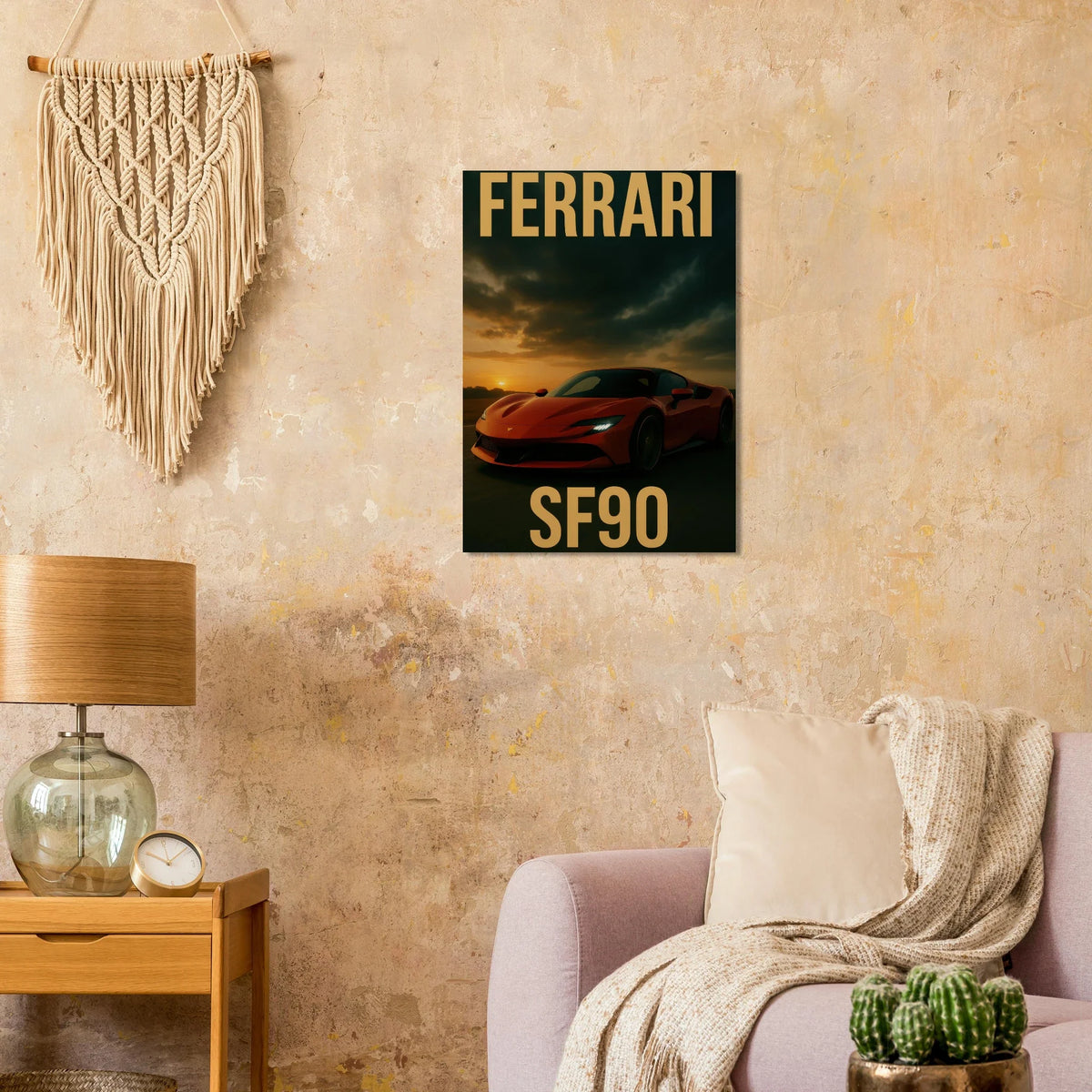 Ferrari SF90 Sunset Drive Poster – Premium Quality Car Art in Multiple Sizes