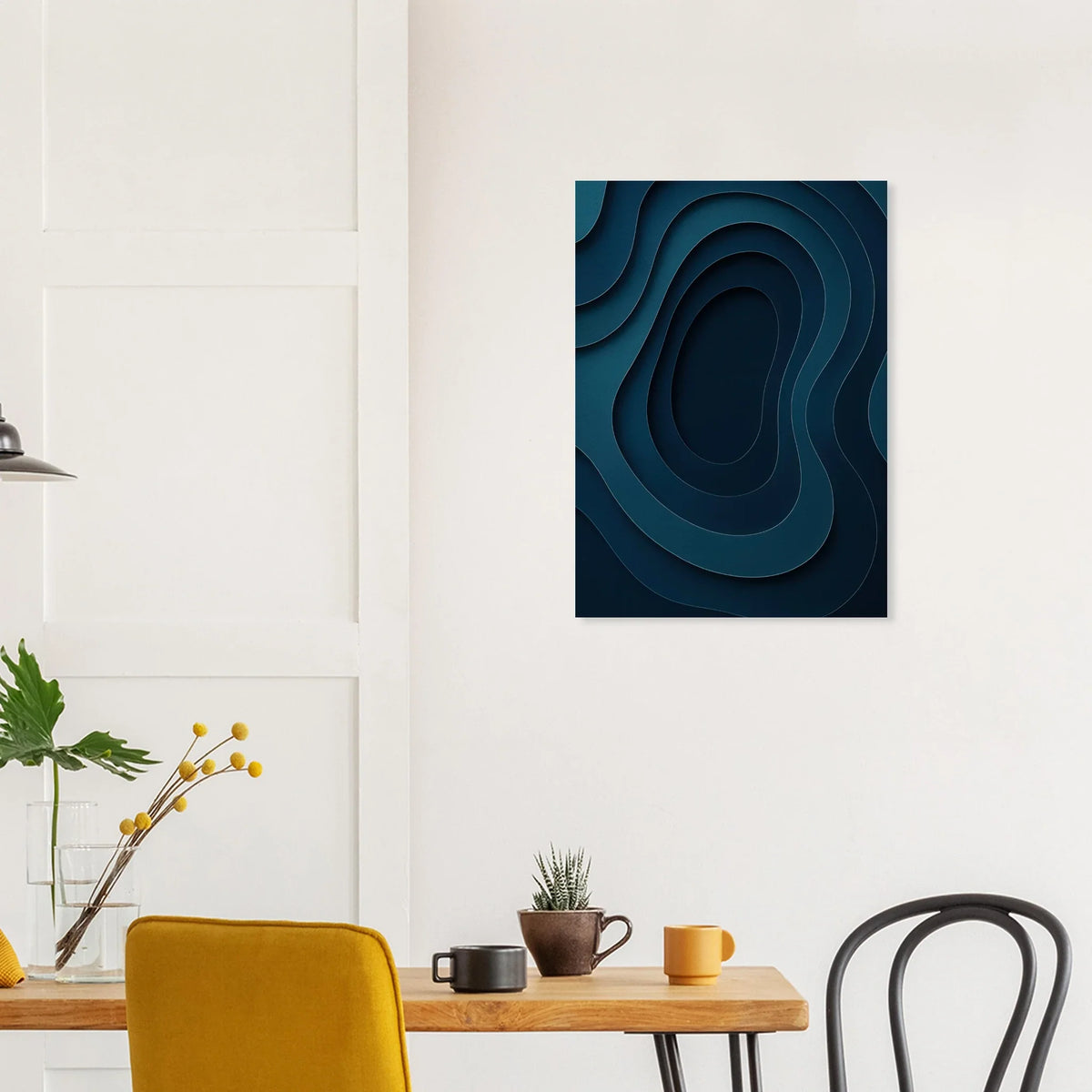 Abstract Contour Map Art Print: Deep Blue Minimalist Paper Cut Style