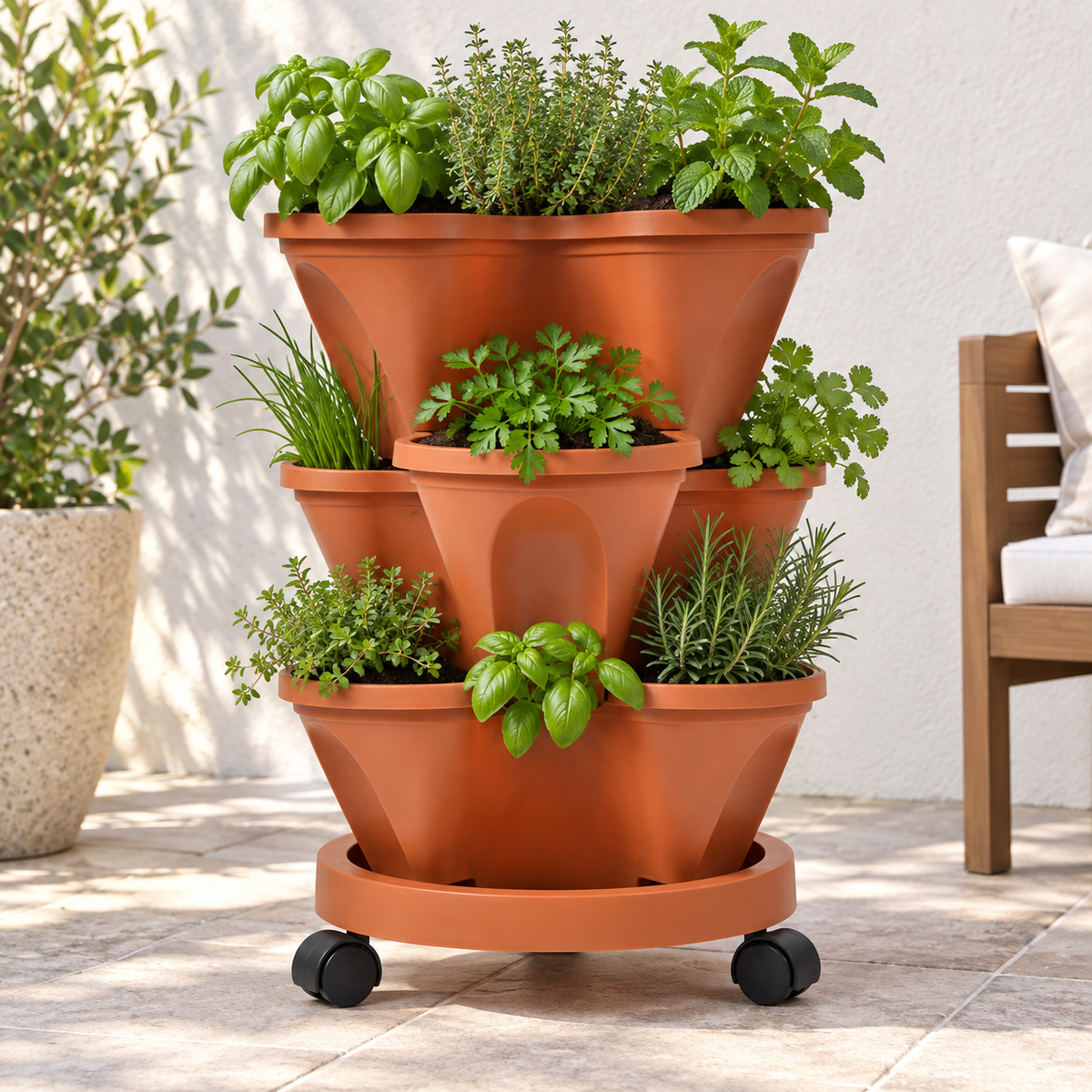 Rolling Three-Pocket Planter Tower