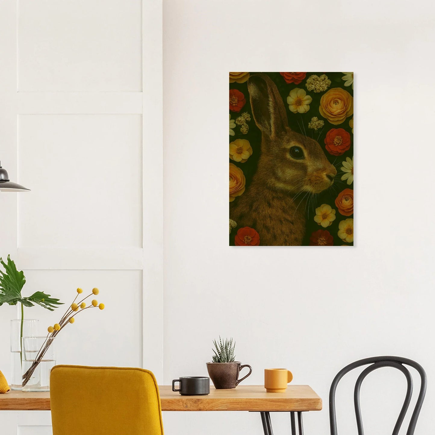Djur - Mystisk Kanin Bland Blommor Poster - Premium Konsttryck