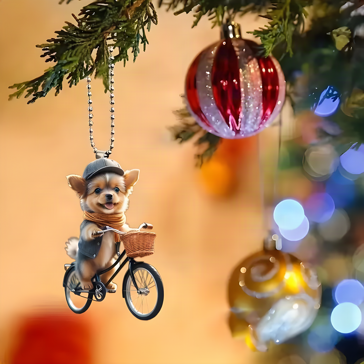 Acrylic Dog Bicycle Christmas Ornaments