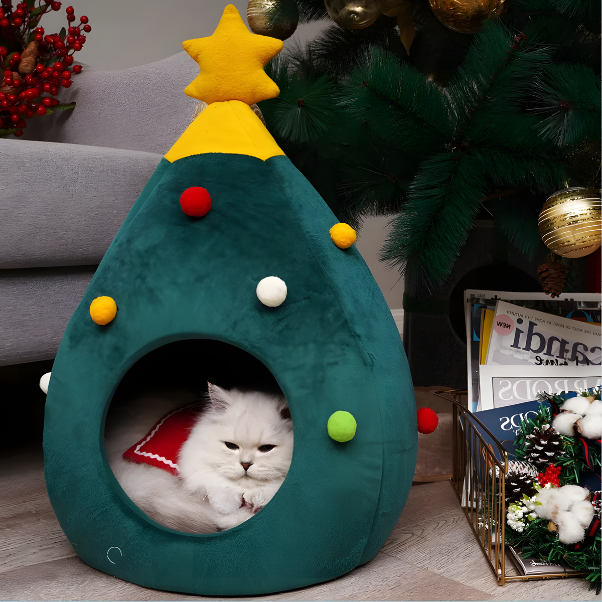 Christmas Tree Plush Cat Cave