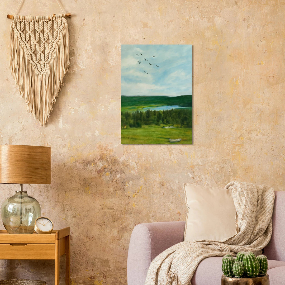 Nordic Serenity: Lake, Forest & Birds Premium Art Print – Choose Your Perfect Size