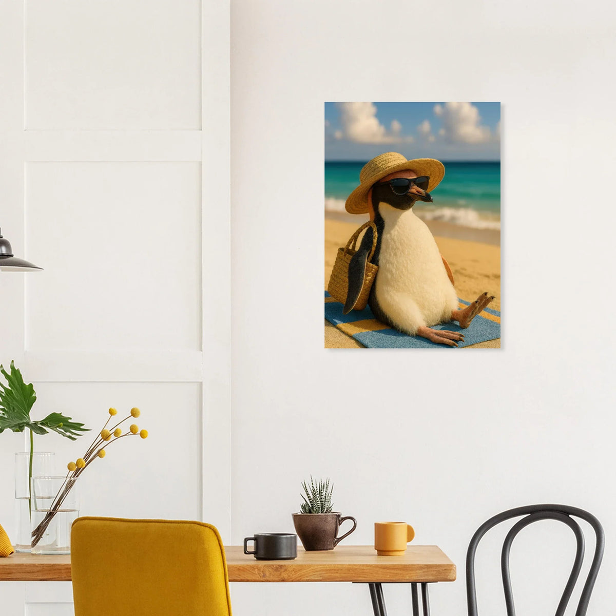 Djur: "Beach Bum Penguin" – Avkopplande Konsttryck för En Touch av Sommarglädje