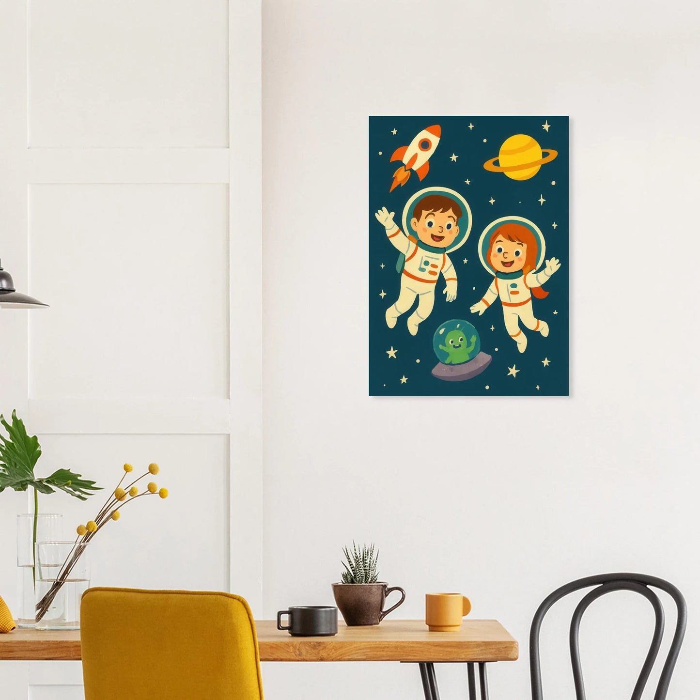 Kosmiska Kompisar: Fängslande Astronaut- & Alien- Konsttryck