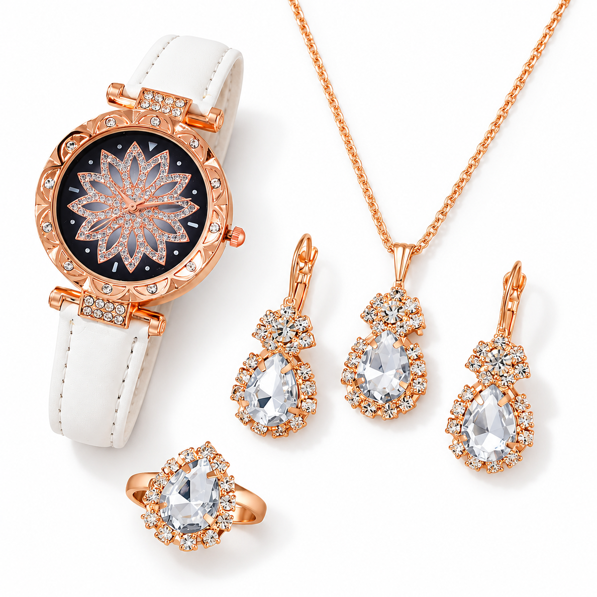 Floral Watch and Jewelry Set