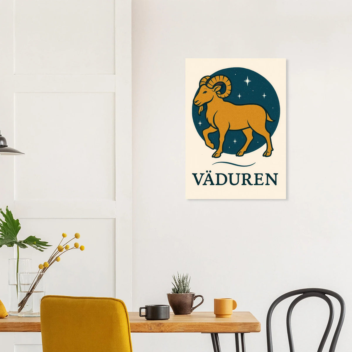 Väduren Stjärntecken Konsttryck – Guldbock i Retrodesign – Zodiac Väggkonst i Olika Storlekar