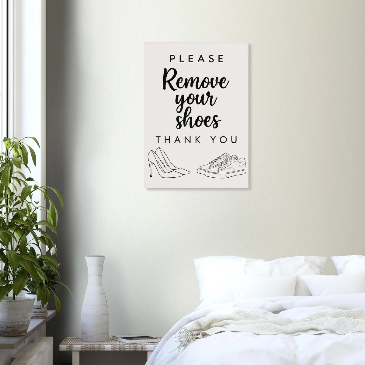 Elegant 'Remove Your Shoes' Art Print for a Welcoming Home in Multiple Sizes