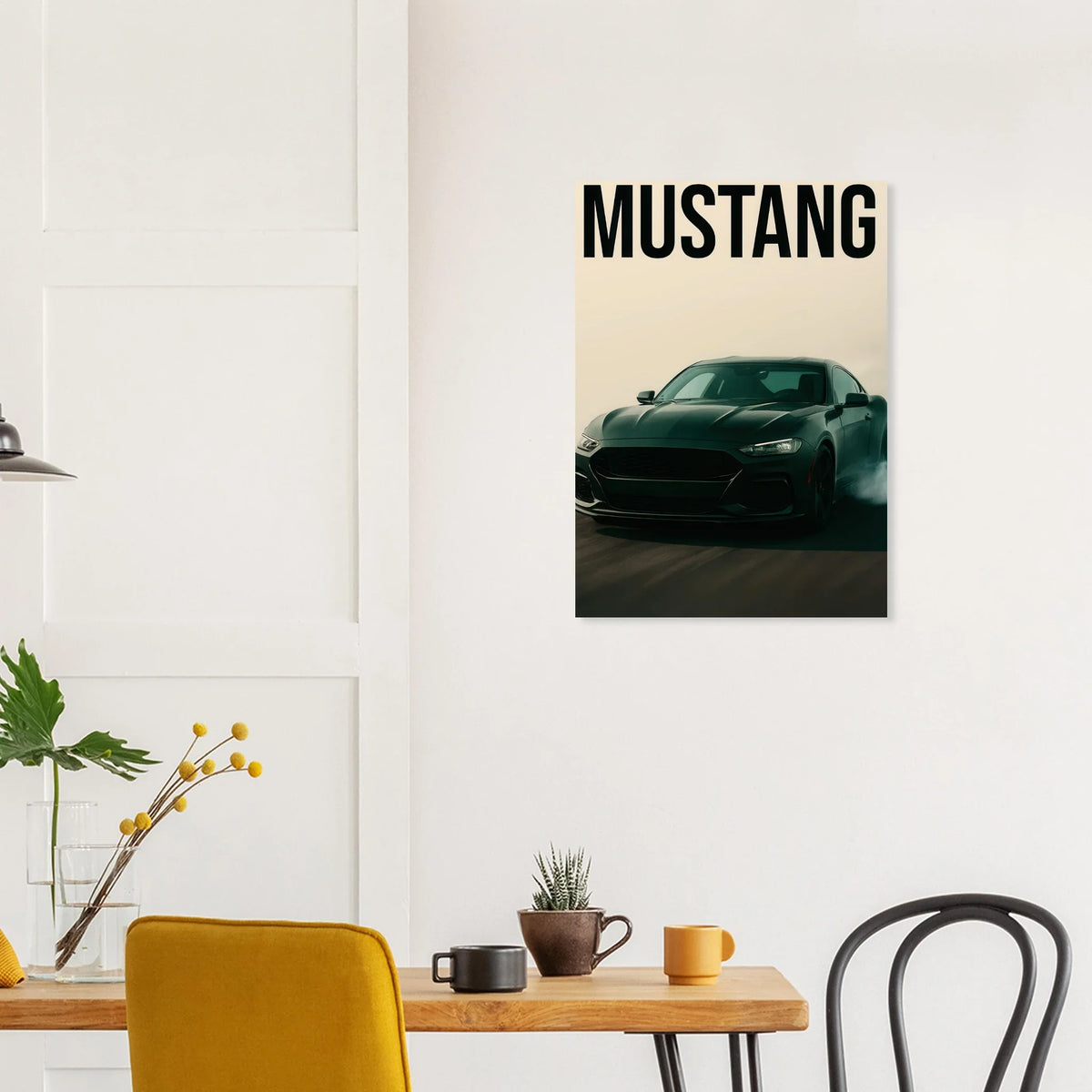 Mustang Performance Konsttryck - Svart Sportbil i Action på Högkvalitativt Papper