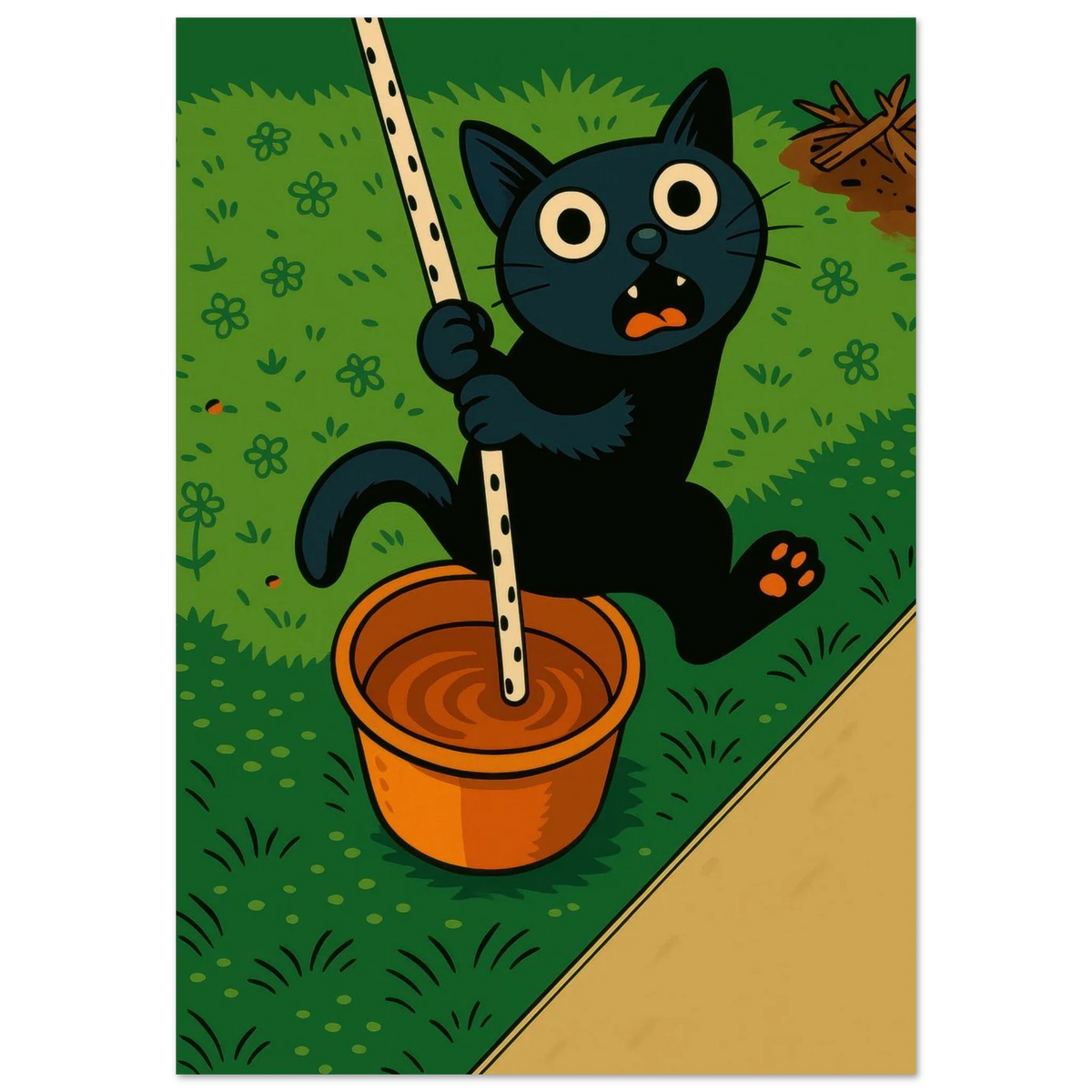 Katt Poster – Katt som Hänger i Ett Rep – Premium Halvblank Papperskonst