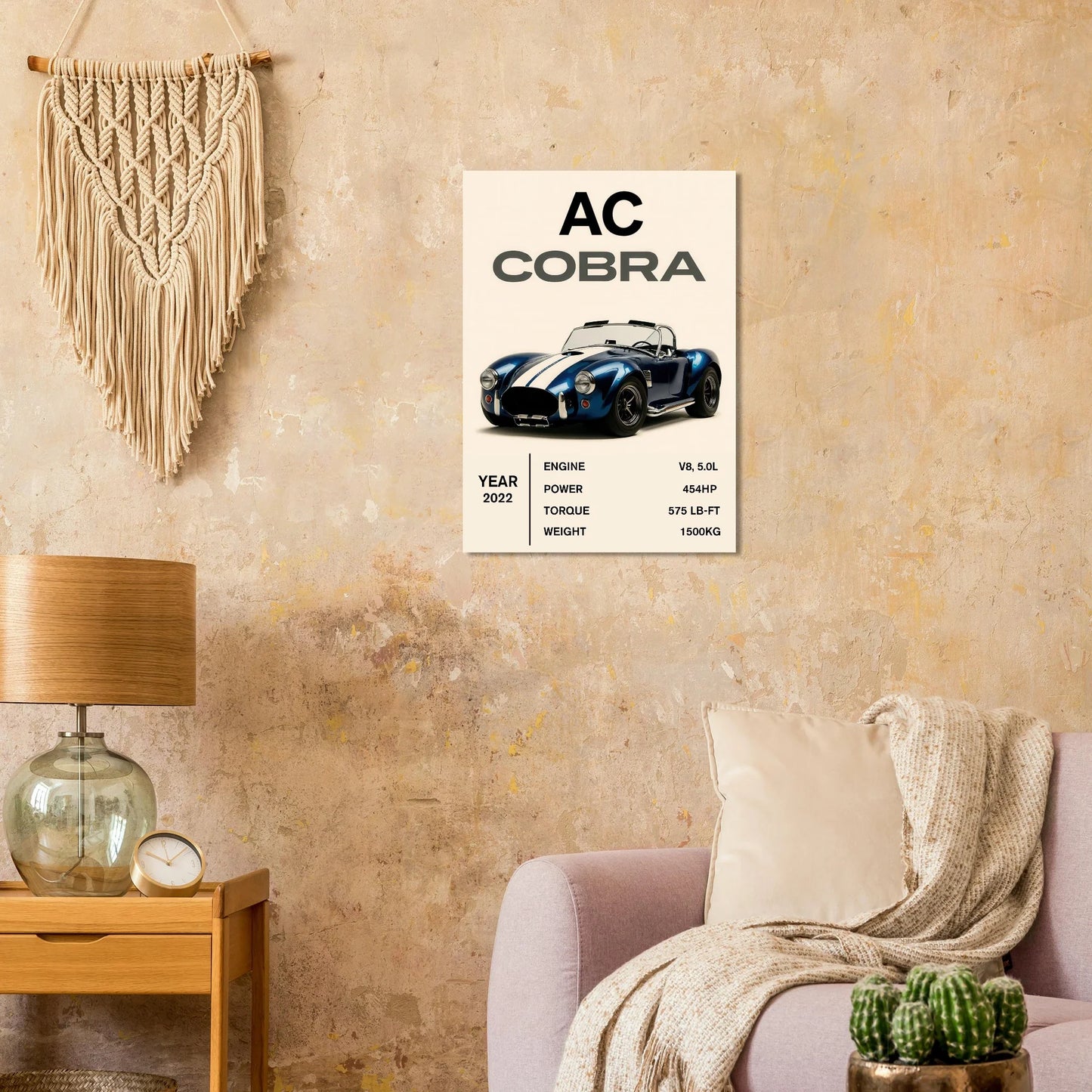 AC Cobra Luxury Car Art Print – Blue & White Vintage Sports Car Poster