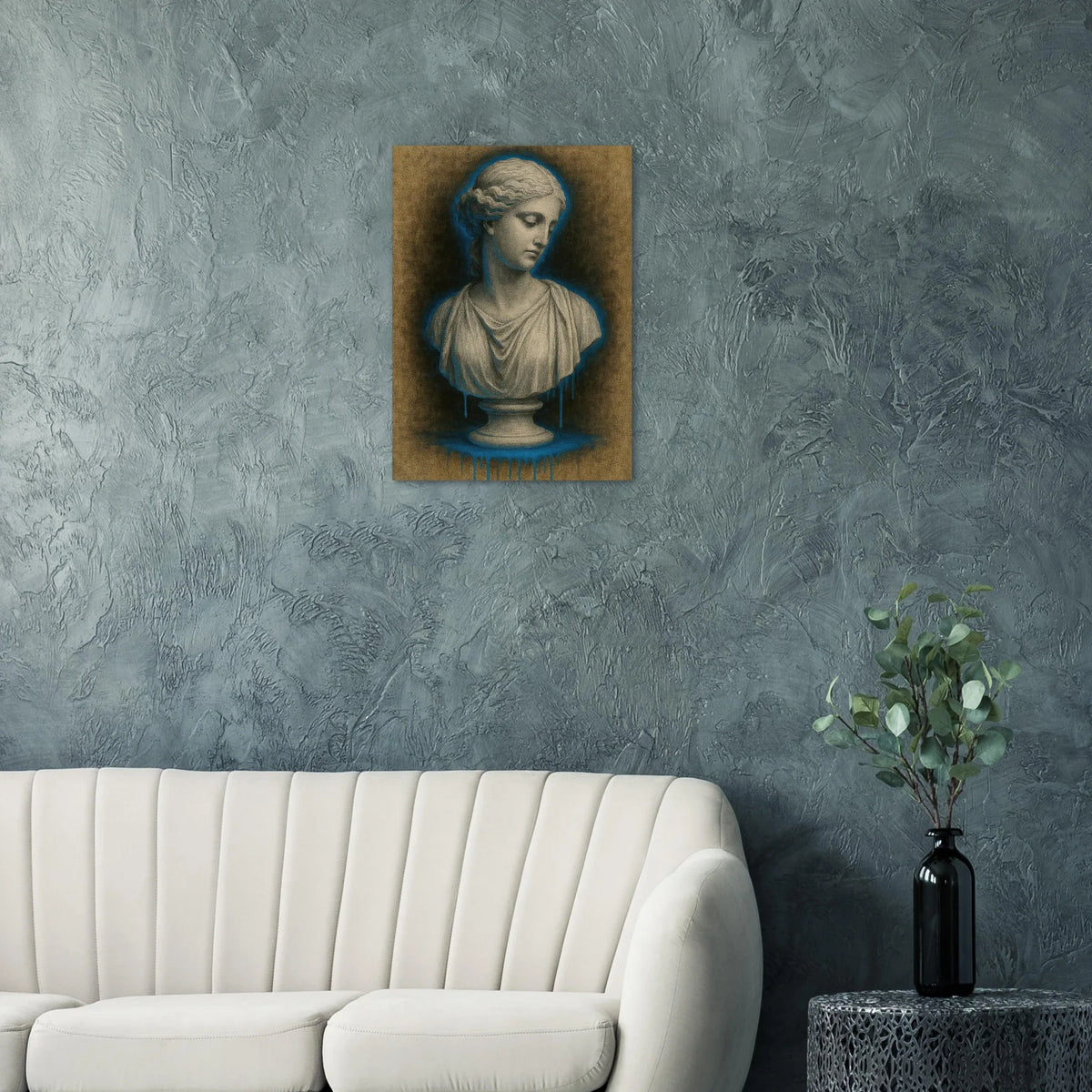 Neon Blue Aura Goddess Bust Poster - Modern Renaissance Wall Art Print