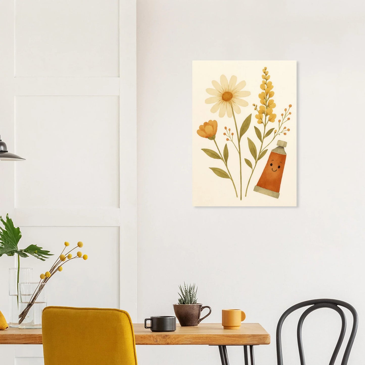 Vibrant Floral & Happy Paint Tube Art Print – Whimsical Barn Style Botanical Wall Art in Multiple Sizes