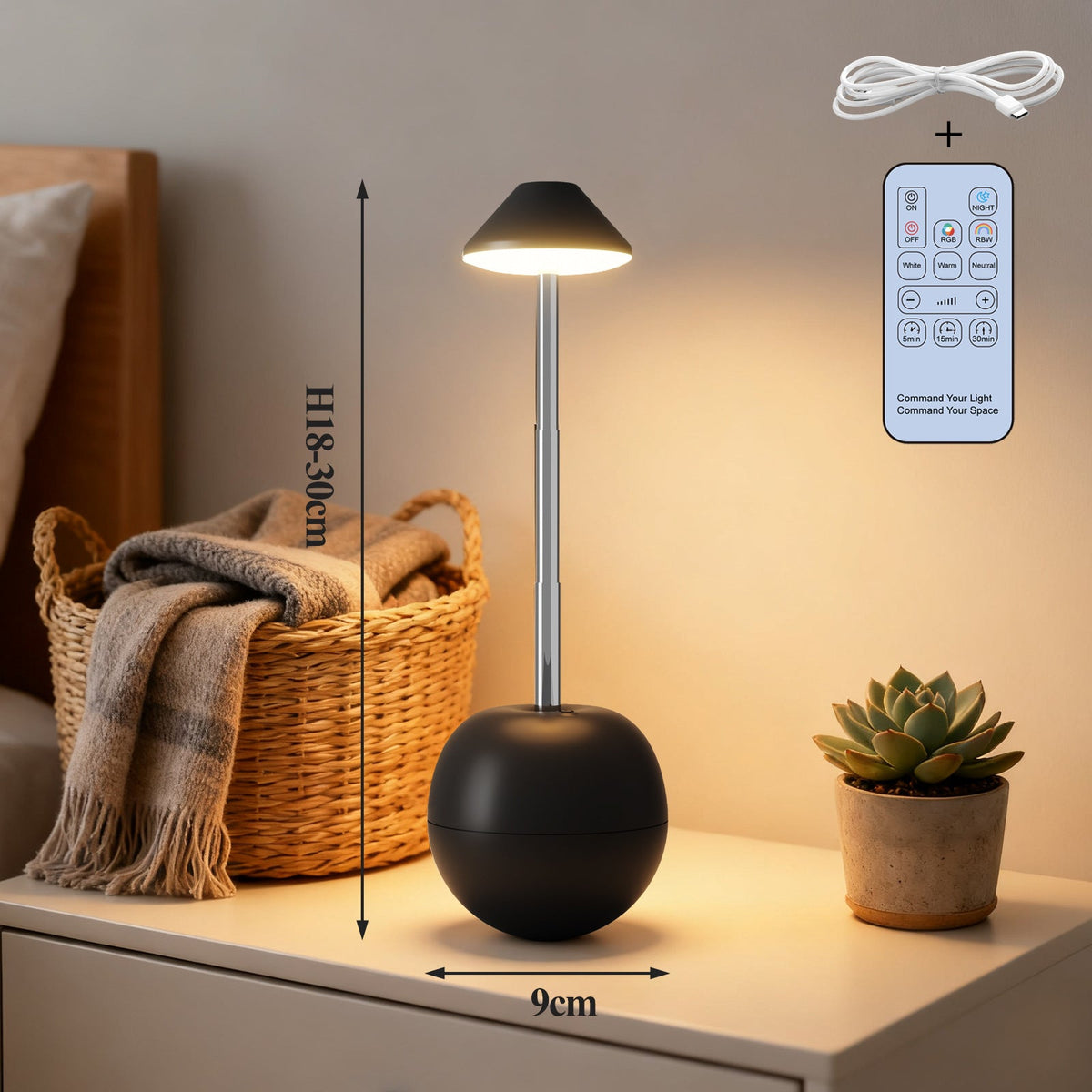LED sängbordslampa med laddningsfunktion och fjärrkontroll