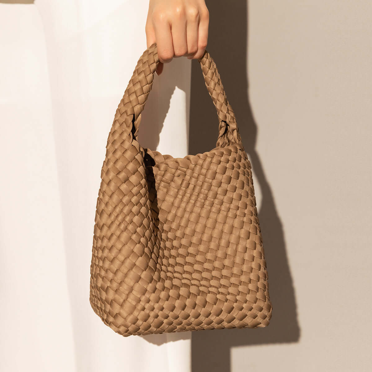 Earthy Medium Woven Top Handle Bag-6
