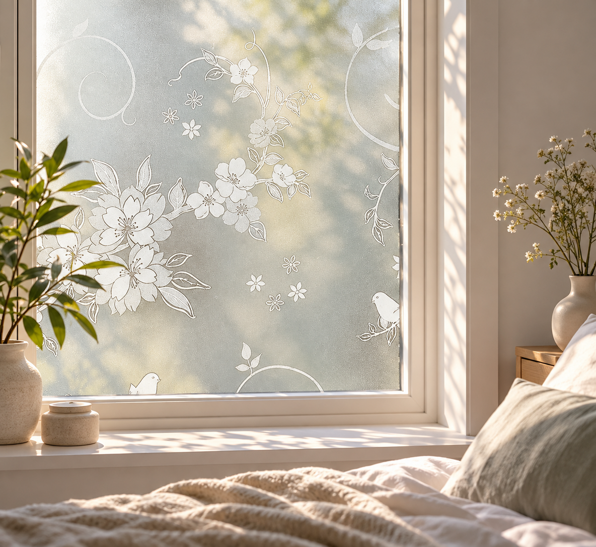 Fönsterfilm med romantiskt blommönster