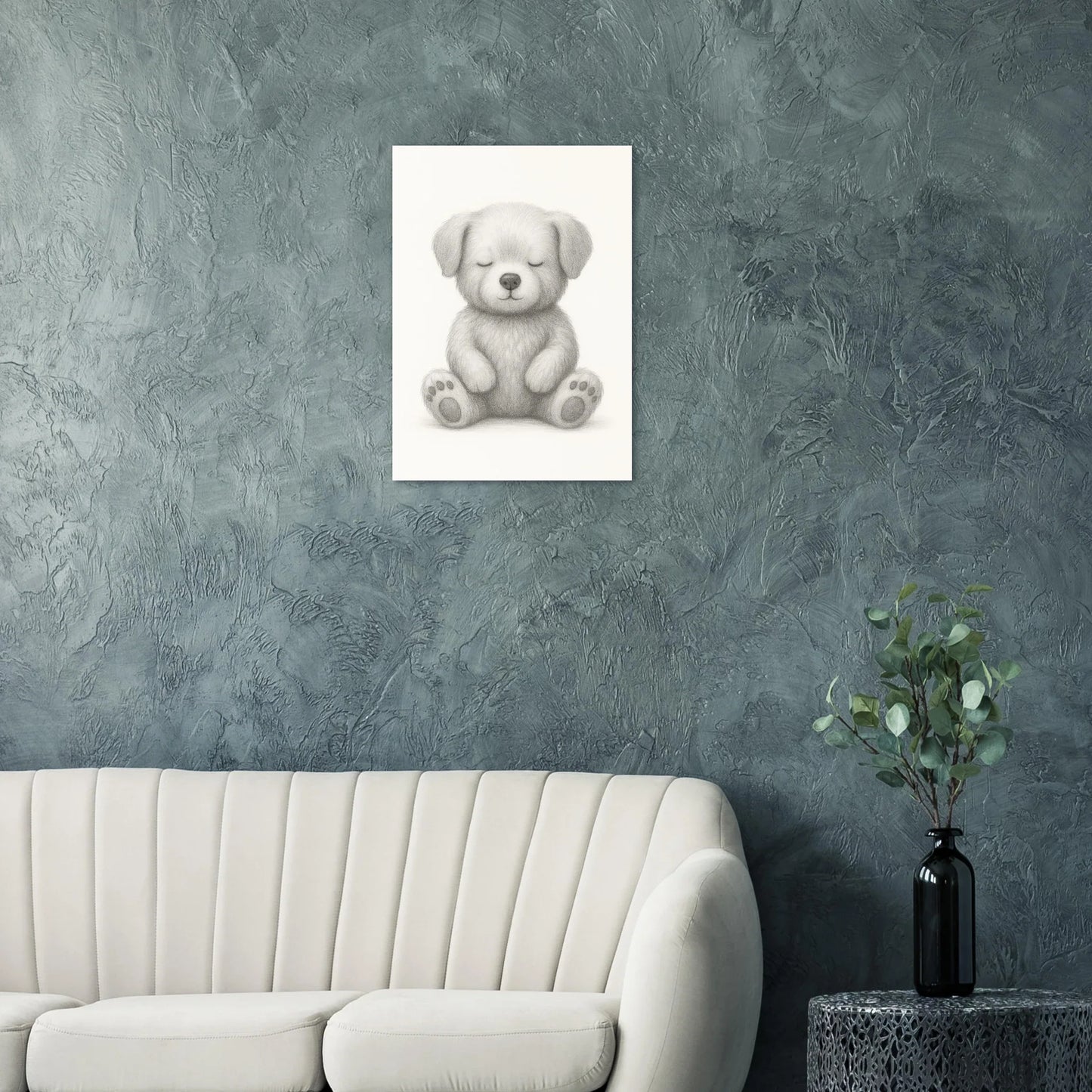 Sleepy Puppy Pencil Sketch Art Print - A Calming & Adorable Nursery Decor Poster