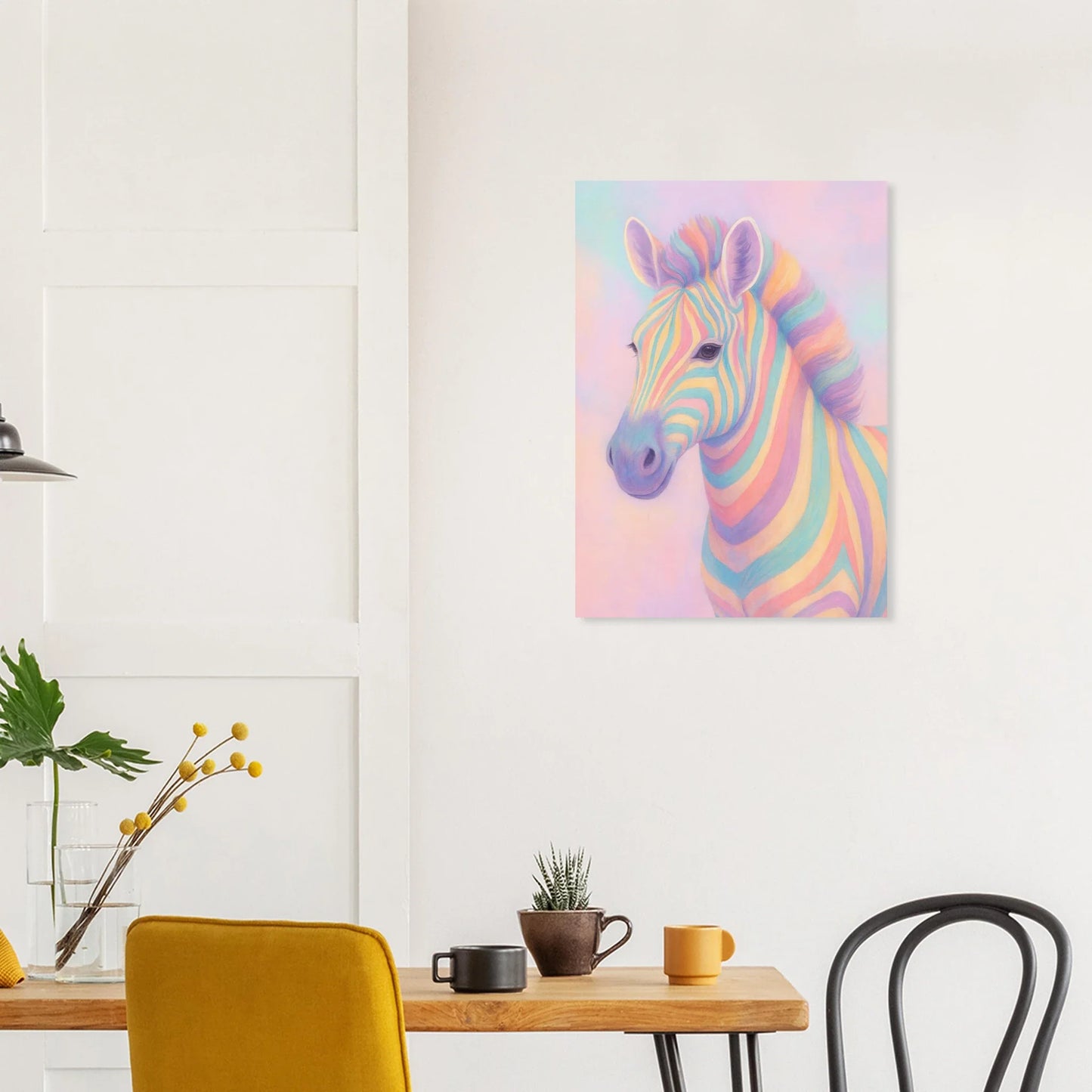 Pastell Zebra Djur Konsttryck – Färgstark och Drömsk Väggkonst i Olika Storlekar