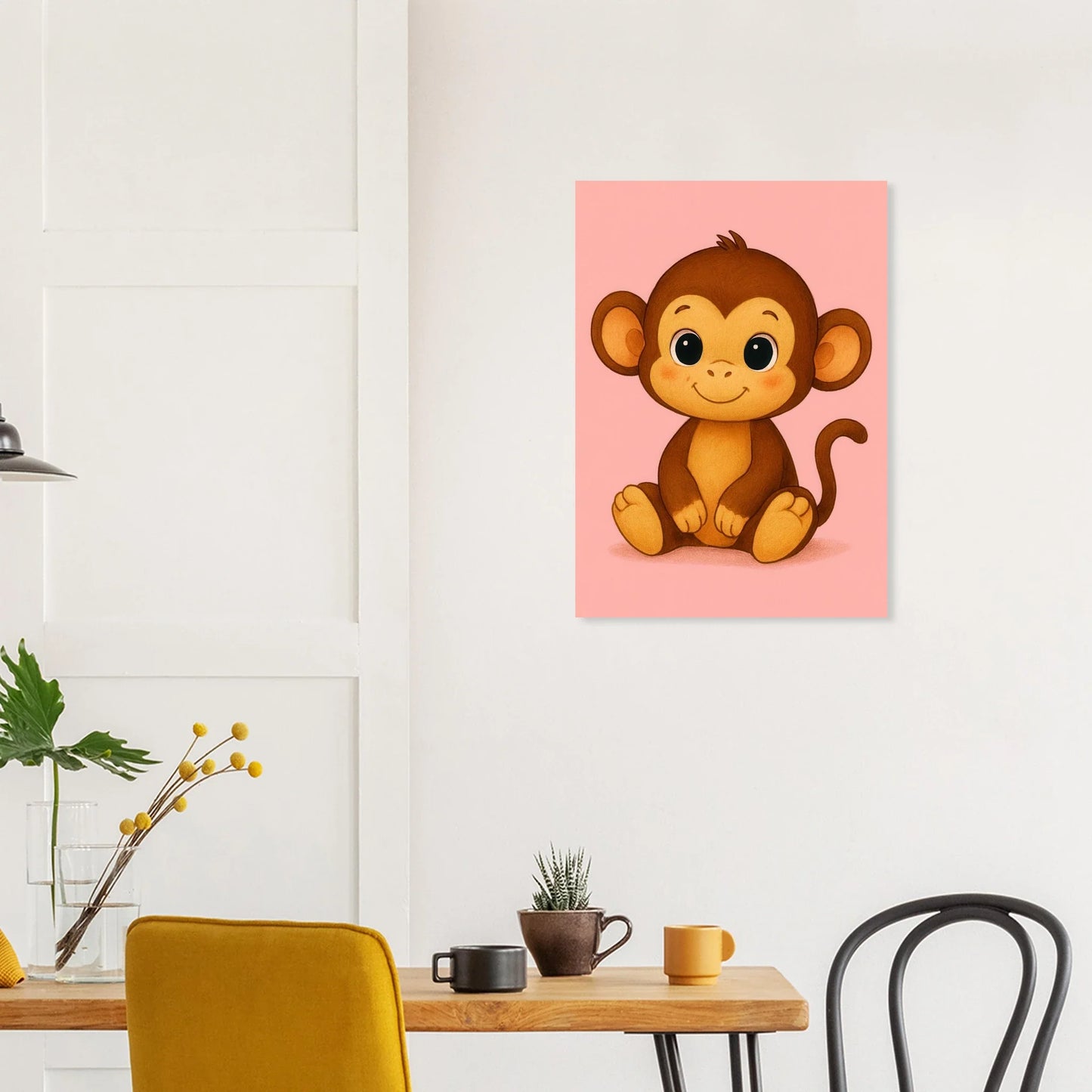 Söt Apa Illustration Poster – Lekfull Konst för Barnrummet, Välj Bland Flera Storlekar