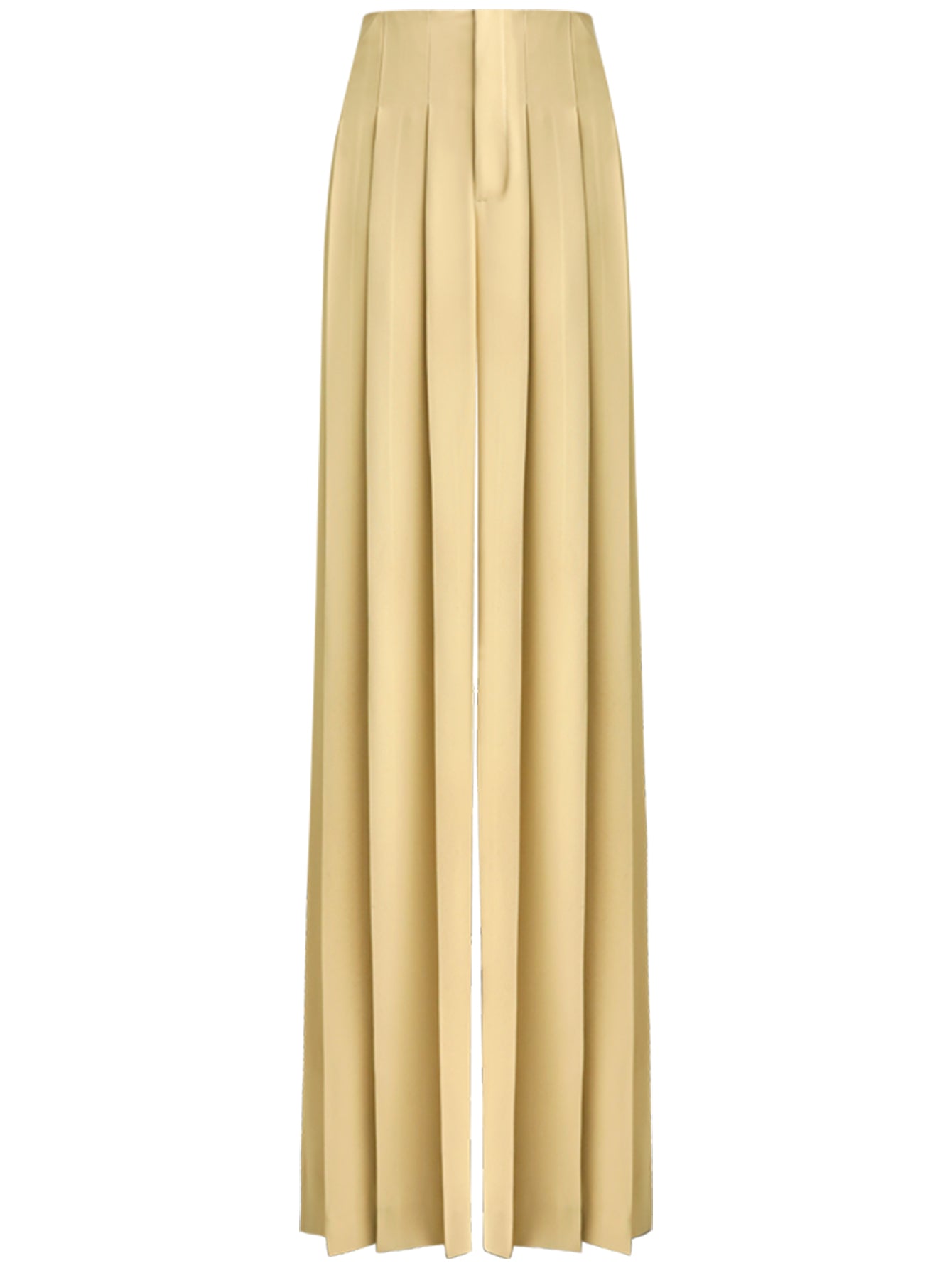 High Waist Pleated Wide Leg Beige Pants-3