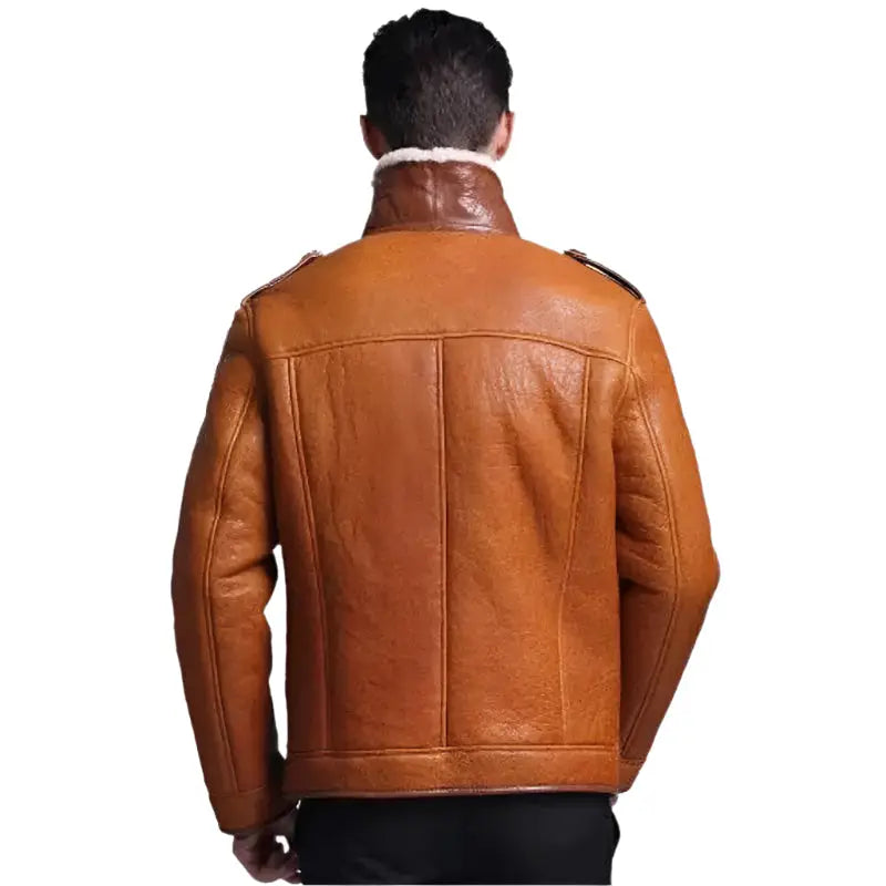 Men’s Tan Sheepskin Shearling Pilot Coat – Winter Style