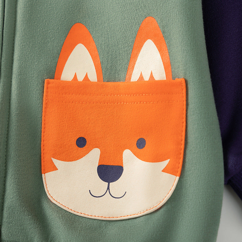 Winter and Autumn Boys Animals Cartoon Pattern Long Sleeves Zip-up Hooded Coat