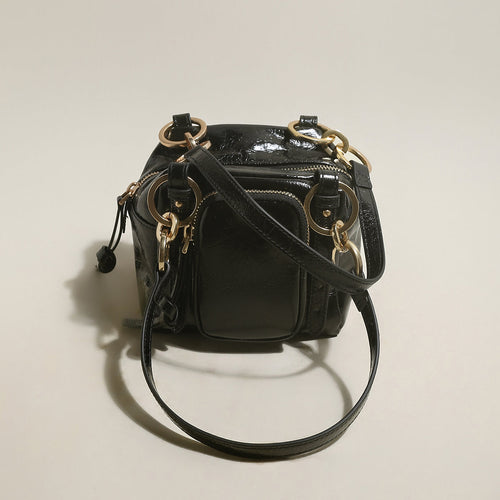 Two Way Shiny Wrinkled Leather Shoulder Bag-0