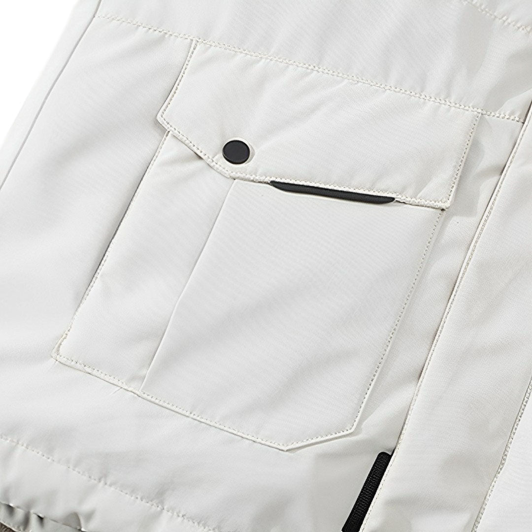 White Large Winter Fur Hooded Down Jacket Stylish Lightweight Quilted Warm Puffer Coat