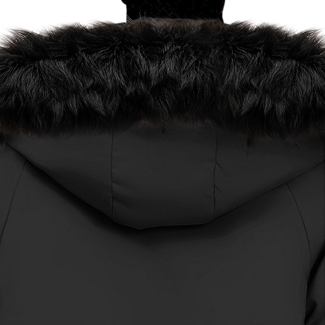 Black XL Winter Fur Hooded Thick Overcoat Jacket Stylish Lightweight Quilted Warm Puffer Coat