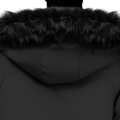 Black XL Winter Fur Hooded Thick Overcoat Jacket Stylish Lightweight Quilted Warm Puffer Coat