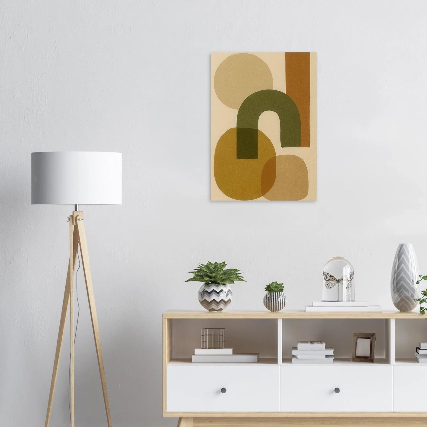 Abstrakt Minimalist Jordnära Geometrisk Konsttryck – Väggkonst i Varma Toner för Ett Lugnt Hem