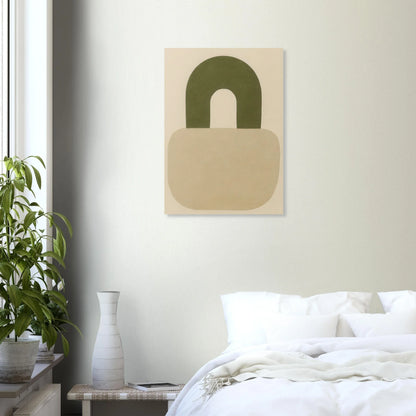 Abstrakt minimalistisk hänglåsdesign poster – Mjuk beige och armygrön väggkonst i premiumkvalitet