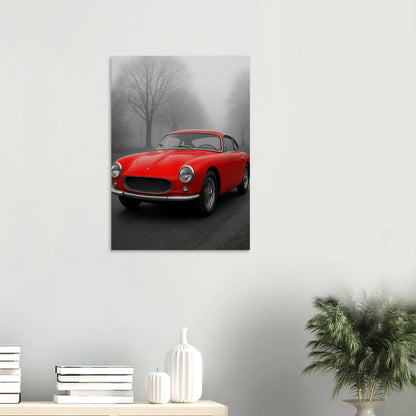 Bilar: Classic Red Sports Car Art Print – Captivating Mist Series, Available in Multiple Sizes