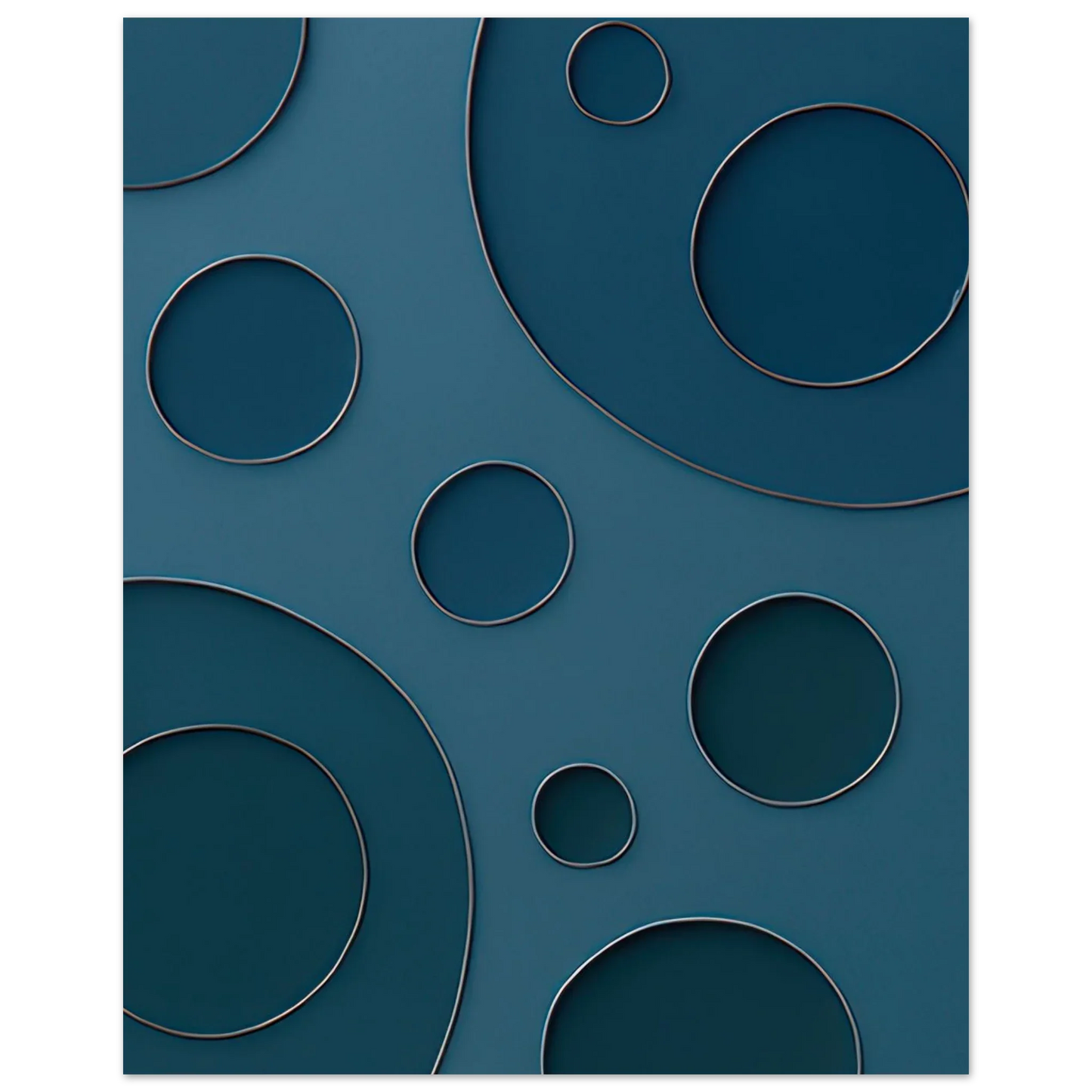 Abstrakt Minimalistisk Poster - Eleganta Blå Cirklar med Silverdetaljer i Flera Storlekar