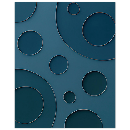 Abstrakt Minimalistisk Poster - Eleganta Blå Cirklar med Silverdetaljer i Flera Storlekar