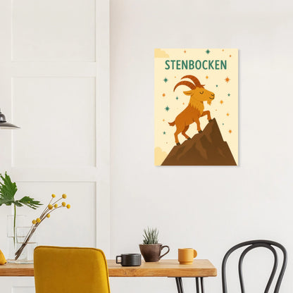 Stenbocken Zodiac Konsttryck: Charmigt Berggetmotiv på Premium Halvblankt Papper