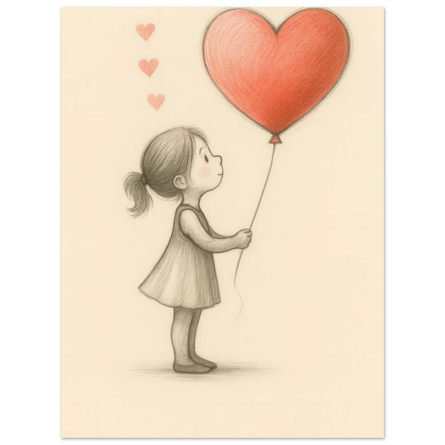Heartfelt Wishes: Charming Little Girl with Balloon Art Print