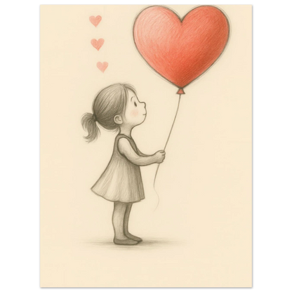 Heartfelt Wishes: Charming Little Girl with Balloon Art Print