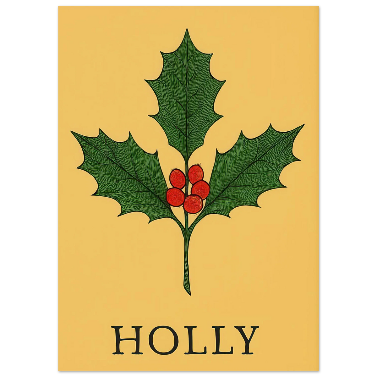 Frukter Botanisk Holly Print – Tidlös Väggkonst med Lyserande Bär & Löv i Dina Val av Storlekar