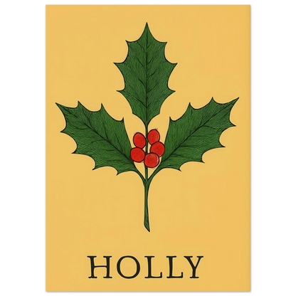Frukter Botanisk Holly Print – Tidlös Väggkonst med Lyserande Bär & Löv i Dina Val av Storlekar