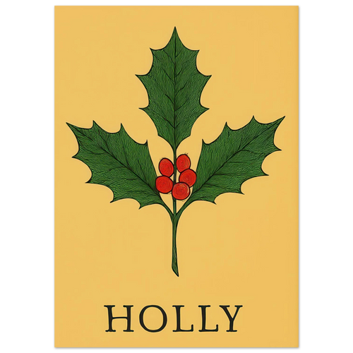 Frukter Botanisk Holly Print – Tidlös Väggkonst med Lyserande Bär & Löv i Dina Val av Storlekar